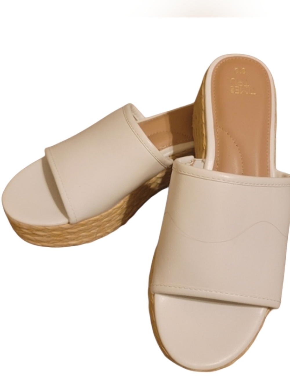New White Wedged Slide Sandals
